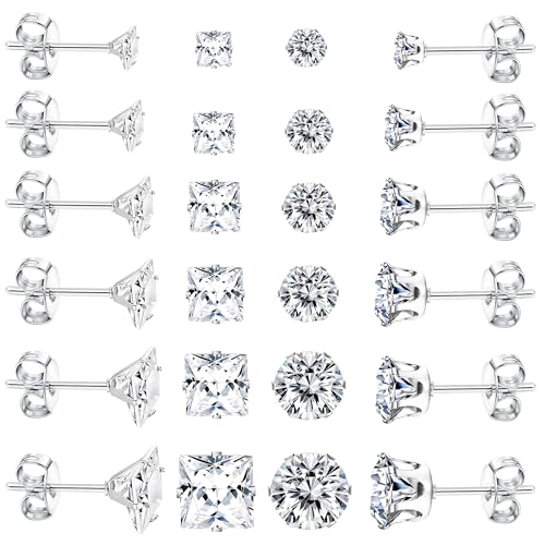 Dochais 12 Paar Ohrringe Set Edelstahl,Hypoallergen Ohrstecker Chirurgenstahl,Zirkonia Creolen Ohrstecker Set,Hoop Creolen Ohrringe für Herren Damen Unisex (Silber) von Dochais