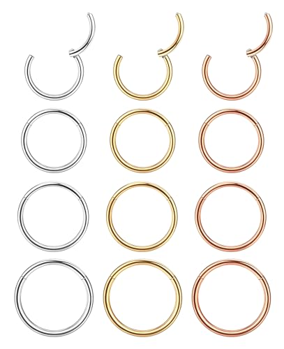 Dochais 12 Stück Nasenring Edelstahl, Nasenringe Nasenpiercing, Hoop Nose Ring, Helix Ring Set Daith Ring Septum Ringe, Hoop Ohrringe Septum für Damen Männer Gold Silber Roségold 18G 8mm 9mm 10mm 11mm von Dochais