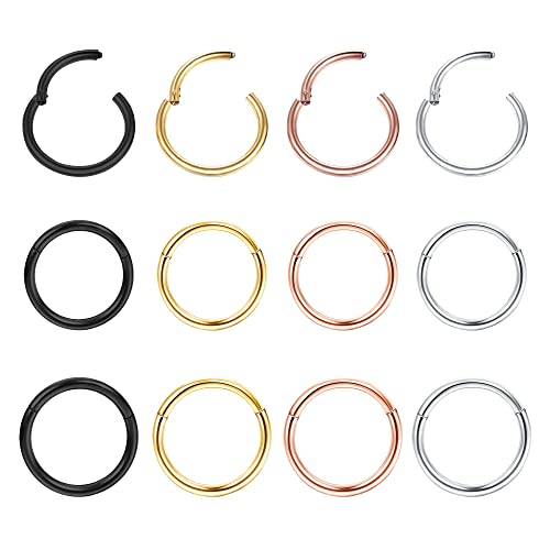 Dochais 12 Stück Nasenring Edelstahl, Nasenpiercing, Hoop Nose Ring, Helix Ring Set, Daith , Septum , Hoop Ohrringe Septum für Damen Männer Silber Gold Schwarz Roségold 7mm 8mm 9mm von Dochais