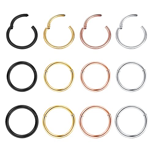 Dochais 12 Stück Nasenring Edelstahl Nasenringe Nasenpiercing Hoop Nose Ring Conch Septum Helix Tragus Daith Piercings Ring Piercing ohr Set für Damen Männer Silber Gold Schwarz Roségold 7mm 8mm 9mm von Dochais