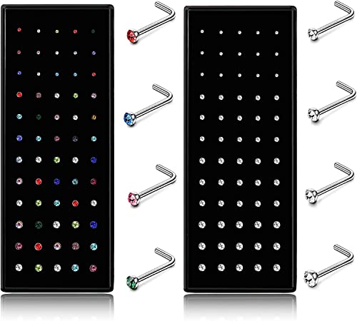 Dochais 120 Stück Nasenstecker 316L Edelstahl Set, Nasenstecker L Form, Nasenpiercing Stecker, Knorpel Barbell Piercing für Frauen Männer 20G 1,5mm 2mm 2,5mm 3mm von Dochais