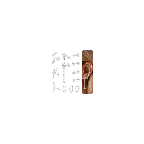 Dochais 12Pcs Helix Piercings Chirurgenstahl Ohrringe Piercing Set Ohrpiercing CZ Ohrstecker Klein Ohrringe Creolen Silber Knorpel Cartilage Conch Tragus Rook Piercing Ohr Schmuck 20G für Damen Dochais 12Pcs Helix Piercings Chirurgenstahl Ohrringe Piercing Set Ohrpiercing CZ Ohrstecker Klein Ohrringe Creolen Silber Knorpel Cartilage Conch Tragus Rook Piercing Ohr Schmuck 20G für Damen von Dochais