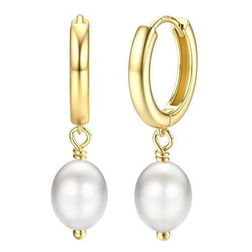 Dochais 14 Karat Vergoldet Huggie Creolen mit Blitz/Kreuz/Stern/Münz/PerlenOhrringe für Damen und Mädchen Chunky Knorpel Tropfen Ohrringe Hypoallergene Sehr Hautverträgliche Silber&Gold (Farbe4) von Dochais