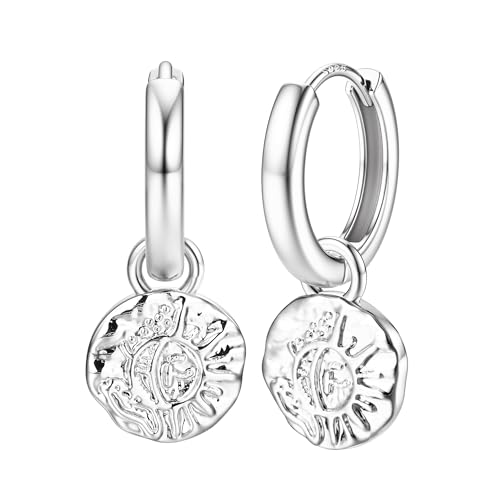 Dochais 14 Karat Vergoldet Huggie Creolen mit Blitz/Kreuz/Stern/Münz/PerlenOhrringe für Damen und Mädchen Chunky Knorpel Tropfen Ohrringe Hypoallergene Sehr Hautverträgliche Silber&Gold (Silbrig1) von Dochais