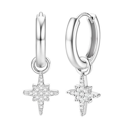 Dochais 14 Karat Vergoldet Huggie Creolen mit Blitz/Kreuz/Stern/Münz/PerlenOhrringe für Damen und Mädchen Chunky Knorpel Tropfen Ohrringe Hypoallergene Sehr Hautverträgliche Silber&Gold (Silbrig5) von Dochais