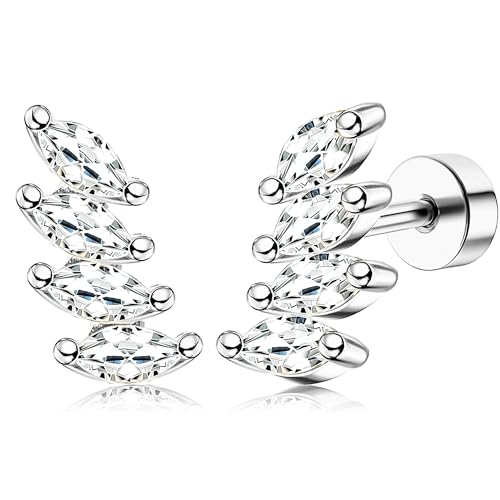 Dochais 14K Gold Ohrstecker, Hypoallergene 925 Silber Helix Tragus Piercings, CZ besetzte Conch Ohrringe, Trendy Flat Back Piercing Schmuck für Frauen und Männer von Dochais