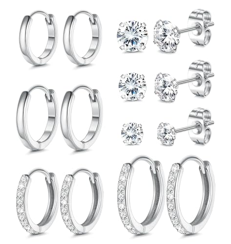 Ohrringe Silber, 316L Chirurgenstahl Steckerstift Ohrstecker & Creolen Silber Set | 18K Vergoldetes Hypoallergene Cubic Zirkonia Ohrstecker & Knorpel Ohrring Huggie Creolen Klein für Damen, 7 Paar Ohrringe Silber, 316L Chirurgenstahl Steckerstift Ohrstecker & Creolen Silber Set | 18K Vergoldetes Hypoallergene Cubic Zirkonia Ohrstecker & Knorpel Ohrring Huggie Creolen Klein für Damen, 7 Paar von Dochais