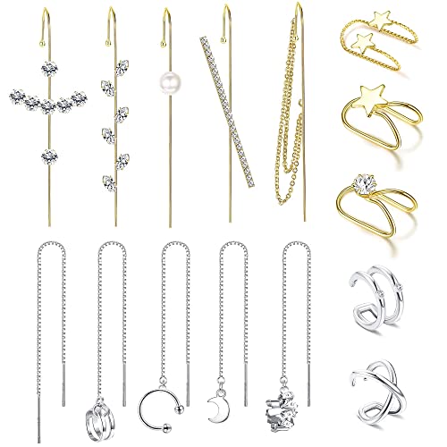 Dochais 15 Stücke Ohr Wrap Crawler Haken Ohrringe Manschette Kette Ohrringe Für Frauen Gold Silber Einfädler Ohrringe Ohr Manschetten von Dochais