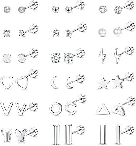 Dochais 18 Paar Ohrstecker für Frauen Mädchen Edelstahl Knorpel Ohrstecker Ohrringe CZ Perle Schmetterling Mond Stern Ohrstecker Mode Ohrstecker Schmuck Set von Dochais