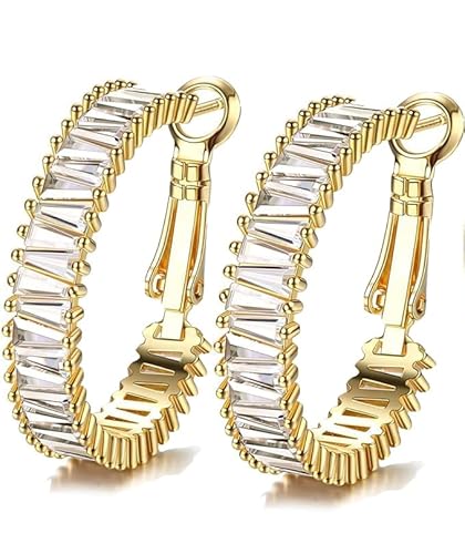 Dochais 18K Vergoldet Silber Ohrringe für Damen Mädchen Creolen Silber 925 mit Bunte Zirkonia Kreolen Huggie Ohrring Statement Ohrringe Hypoallergen Schmuck 21mm von Dochais