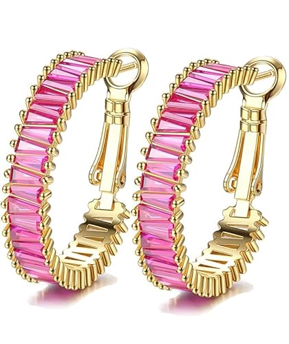 Dochais 18K Vergoldet Silber Ohrringe für Damen Mädchen Creolen Silber 925 mit Bunte Zirkonia Kreolen Huggie Ohrring Statement Ohrringe Hypoallergen Schmuck 21mm von Dochais