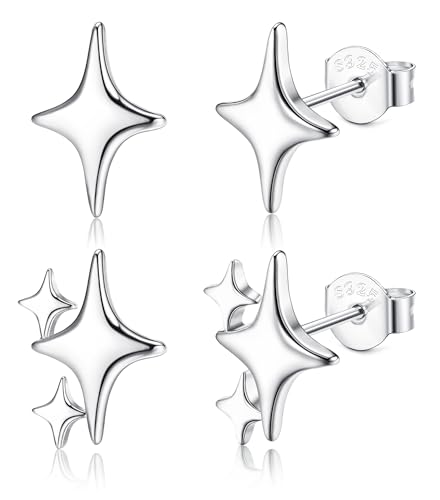 Dochais 2 Paar Stern Ohrstecker für Damen Hypoallergene Silber Ohrringe Set Sterling Silber 925 Kleine Mädchen Sterne Ohrringe Stecker Schmuck Geschenk für Frauen Knorpel Helix Conch Piercing von Dochais