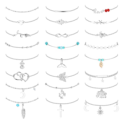 Dochais 15-24 Stück Glänzende Silber Fußkettchen mit Strass Wasserdicht Boho Verstellbare Sommer Fußkettchen Damen Fußkettchen Vintage Perlen Fußkettchen, 21cm (24 Stück) Dochais 15-24 Stück Glänzende Silber Fußkettchen mit Strass Wasserdicht Boho Verstellbare Sommer Fußkettchen Damen Fußkettchen Vintage Perlen Fußkettchen, 21cm (24 Stück) von Dochais