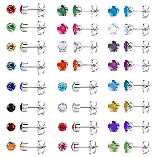 Dochais 24 Paar Edelstahl CZ Ohrstecker Set, Set Ohrringe Multicolor, Damen Bunt Ohrringe Stecker, Hypoallergene Farbige Ohrringe Set, Helix Piercing Knorpel Ohrringe für Frauen Mädchen Herren 20G von Dochais