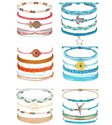 Dochais 24 Stück Boho Armbänder Geflochten, Sommer Surfer Fußkettchen Armbänder, Beach Armbänder Perlen, Strand Armbänder Set, Einstellbare Wasserdichte Freundschaftsarmband für Damen Frauen von Dochais