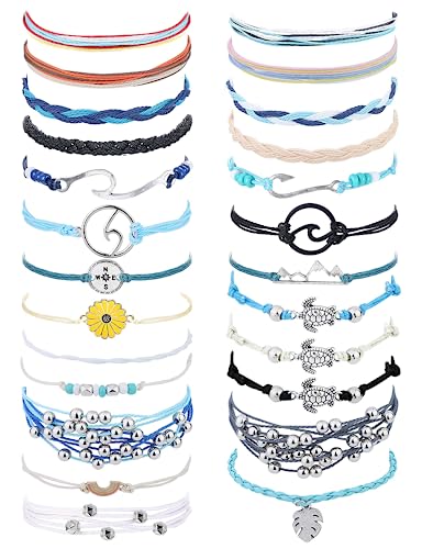 Dochais 25 Stück Boho Armbänder Geflochten, Sommer Surfer Fußkettchen Armbänder, Beach Armbänder Perlen, Strand Armbänder Set, Einstellbare Wasserdichte Freundschaftsarmband für Frauen Damen von Dochais