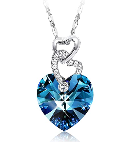 Dochais Damen Kristall Herzkette 925 Sterling Silber mit Blau Zirkonia Anhänger Halskette Geschenke für Frau MaMa Freundin an Geburtstags Weihnachten Valentinstag von Dochais