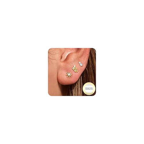 Dochais 3 Paar Ohrringe Kleine Stud Ohrstecker Silber 925 Knorpel Ohrringe Hypoallergen Sleeper, Kleine Medizinische Ohrstecker für Damen und Herren, Helix PiercingsGold Silber Piercing Schmuck (Gold) von Dochais