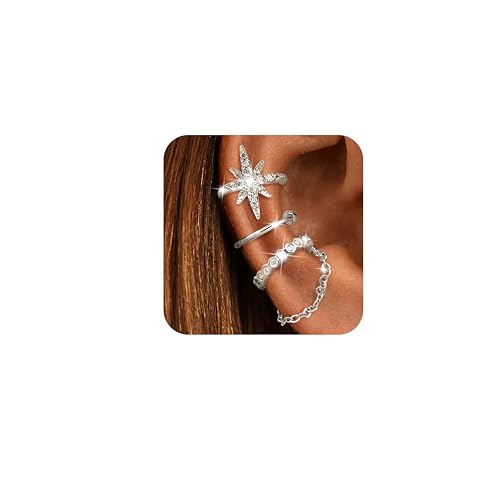 Dochais 3 Paar Ohrringe Damen 14K Gold Plated, Kleine Creolen, Huggie Stecker Ohrringe Set mit Flachen Rückteil 318L Chirurgischen Edelstahl Silber von Dochais