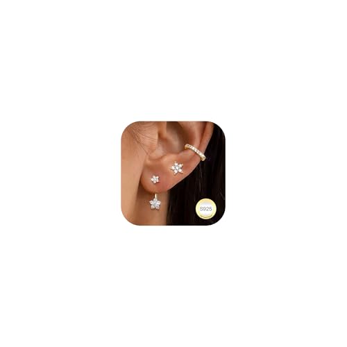 Dochais 3 Paar Ohrringe Ohrstecker Silber 925 für Damen Hypoallergene 14K Vergoldete Ohrringe Ear Cuff Ohrring Gold Set Ohrstecker Zirkonia Klein Helix Knorpel Conch Tragus Piercing Ohr Schmuck C von Dochais