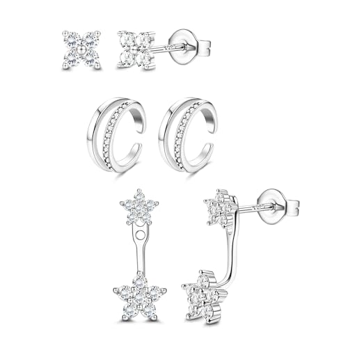 Dochais 3 Paar Ohrringe Ohrstecker Silber 925 Set für Damen 14K Vergoldete Ohrringe Ear Cuff Silber Hypoallergene Ohrstecker Zirkonia Klein Cartilage Knorpel Helix Conch Tragus Piercing Stil B von Dochais