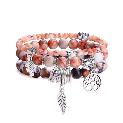 Dochais 3 Stück Boho Armbänder Damen, Yoga Armband Damen Chakra, Verstellbares Bohemian Armband, Boho Schmuck Bracelet, Rosenquarz Turmalin Edelstein Armband Set Für Damen (3 Stück, Stil 1) von Dochais