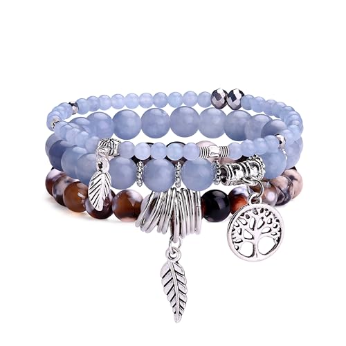 Dochais 3 Stück Boho Armbänder Damen, Yoga Armband Damen Chakra, Verstellbares Bohemian Armband, Boho Schmuck Bracelet, Rosenquarz Turmalin Edelstein Armband Set Für Damen (3 Stück, Stil 2) von Dochais