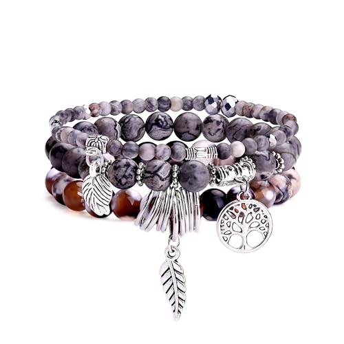Dochais 3 Stück Boho Armbänder Damen Chakra, Verstellbares Bohemian Armband, Boho Schmuck Bracelet, Rosenquarz Turmalin Edelstein Armband SetFür Damen (3 Stück, Stil 3) von Dochais