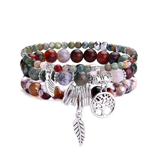 Dochais 3 Stück Boho Armbänder Damen, Yoga Armband Damen Chakra, Verstellbares Bohemian Armband, Boho Schmuck Bracelet, Rosenquarz Turmalin Edelstein Armband Set Für Damen (3 Stück, Stil 4) von Dochais