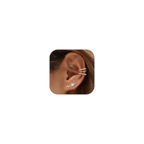 Dochais 3 Stück Ear Cuff Gold für Damen Ohrmanschette Ohne Ohrloch Fake Helix Piercing Clip Ear Cuff Wrap Earcuff Set Gold Ohrringe Fakepircings Ohr Ohrringe Manschette Knorpel Earcuffs für Mädchen E von Dochais