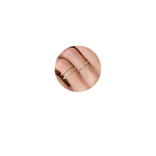 Dochais 3 Stück Gold Ring Damen, Stapelbare Ringe Wasserfest, 14K Goldene Vergoldete Zirkonia Diamant Ring Frauen, Knöchelringe Daumenring Fingerring Statement Ring Set Schmuck Geschenke, Größe 49-59 von Dochais