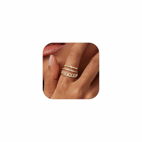 Dochais 3 Stück Ringe Gold Damen Frauen 14k Real Gold Vergoldete Ring Wasserfest Goldene Ringe Fingerring Stapelring Statement Ring mit Zirkonia Modeschmuck Geschenke Größe 54 von Dochais