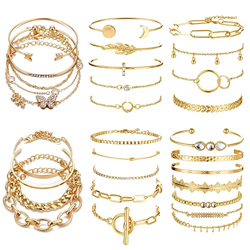 Dochais 30 Stück Boho Gold Armbänder Set, Geschichtet Armband Verstellbaren, Stapelbare Armbänder Damen Gold, Böhmisches Mehrschichtiges Armband für Damen Frauen Mädchen von Dochais