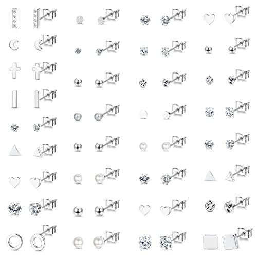 Dochais 33 Paar Ohrstecker Kleine Knorpel Ohrringe Hypoallergene kleine Kugel Ohrstecker Piercing Set Diamant Mond Stern Herz Perle Dreieck Kreis Ohrringe für Damen Herren von Dochais