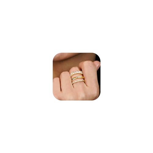 Dochais 3Pcs Ringe Gold Damen Stapelbare Ringe Set 14K Vergoldet Frauen Daumenring Dünner Fingerring Einfacher Bandring Verlobungsring Engagement Ringe Damen Gold Ring Größe 7-10 (10) von Dochais