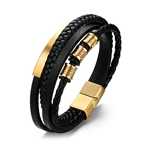 Dochais Lederarmband Herren Schwarz,Bracelet Men mit Magnetverschluss,Premium Echtlederarmband für Männer (Gold) von Dochais