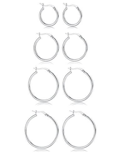 Dochais 4 Paar Creolen Silber Set Hypoallergen Creolen Ohrringe 925 Silber Klein Creolen Set Damen Herren 15mm / 20mm / 25mm / 30mm (Weißgold) von Dochais