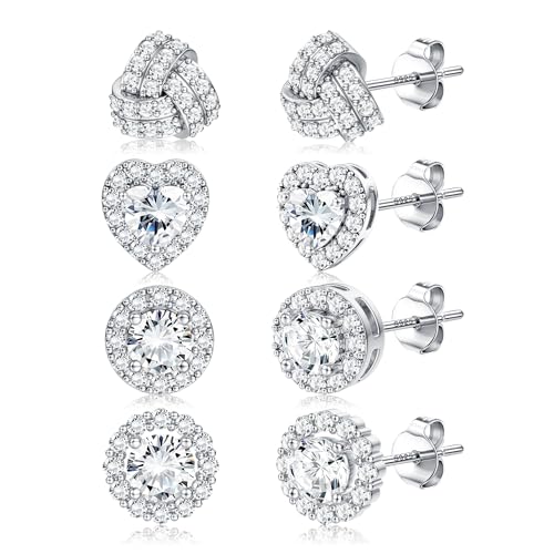 Dochais 4 Paar Ohrringe Silber 925 für Damen Herren Ohrstecker Silber 925 Klein Hypoallergenes Ohrringe Stecker Silber Zirkonia 14 Karat Vergoldet Ohrstecker für Frauen Männer Silber A von Dochais
