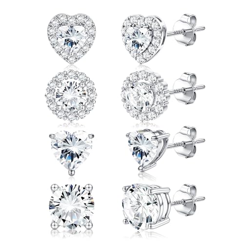Dochais 4 Paar Ohrringe Silber 925 für Damen Herren Ohrstecker Silber 925 Klein Hypoallergenes Ohrringe Stecker Silber Zirkonia 14 Karat Vergoldet Ohrstecker für Frauen Männer Silber B von Dochais