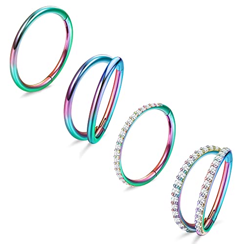 Dochais 4 Stück Nasenpiercing Ring Nasenring 316L Chirurgenstahl Nasenringe Hoop Nose Ringe Conch Helix Rook Septum Daith Tragus Lobe Ring Piercing Ohrringe Set für Damen Männer Farbe 10mm 18G von Dochais
