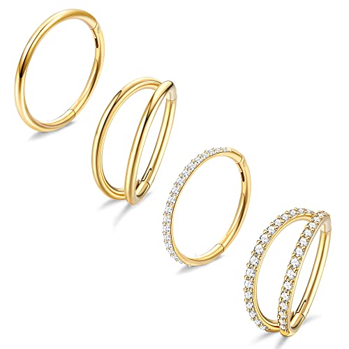 Dochais 4 Stück Nasenpiercing Ring Nasenring 316L Chirurgenstahl Nasenringe Hoop Nose Ringe Conch Helix Rook Septum Tragus Lobe Ring Piercing Ohrringe Set für Damen Männer Gold 10mm 18G von Dochais