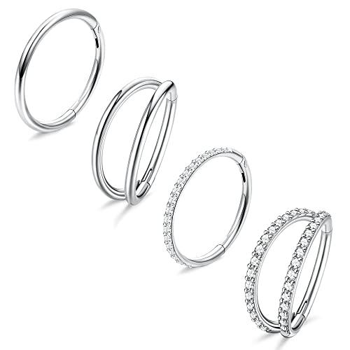 Dochais 4 Stück Nasenpiercing Ring Nasenring 316L Chirurgenstahl Nasenringe Hoop Nose Ringe Conch Helix Rook Septum Tragus Lobe Ring Piercing Ohrringe Set für Damen Männer Silber 10mm 18G von Dochais