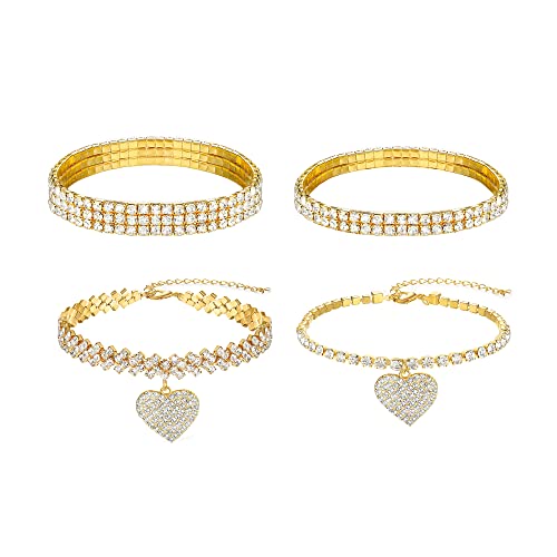 Dochais 4PCS Fußkettchen Tennis Fußkettchen Shining Diamant Zirkonia Fußkettchen Fußkettchen Kristall Verstellbare Fußkettchen Set Damen für Damen Mädchen (Gold) von Dochais