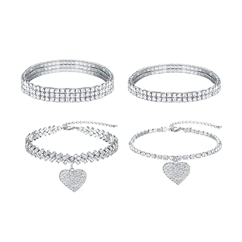 Dochais 4PCS Fußkettchen Tennis Fußkettchen Shining Diamant Zirkonia Fußkettchen Fußkettchen Kristall Verstellbare Fußkettchen Set Damen für Damen Mädchen (Silber) von Dochais