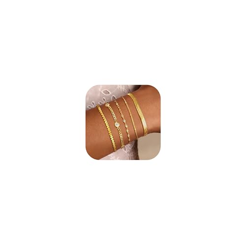 Dochais 5 Stück Armband Damen Gold Silber, Verstellbar Armband Boho Gold 14K Vergoldet, Twist Schlange Kubanische Büroklammer Armbänder Schmuck für Frauen Damen Mädchen von Dochais