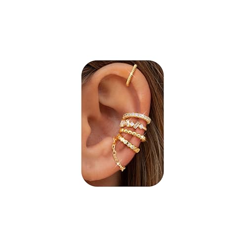 Dochais 5 Stück Ear Cuff Gold für Damen Ohrmanschette Ohne Ohrloch Fake Helix Piercing Clip Ear Cuff Wrap Earcuff Set Gold Ohrringe Fakepircings Ohr Ohrringe Manschette Knorpel Earcuffs für Mädchen A von Dochais
