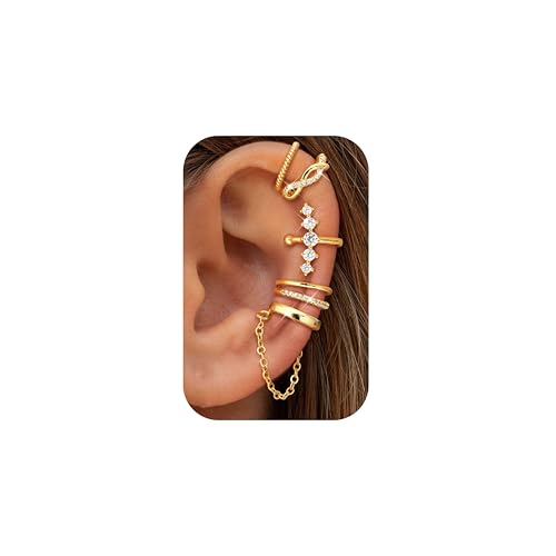 Dochais 5 Stück Ear Cuff Gold für Damen Ohrmanschette Ohne Ohrloch Fake Helix Piercing Clip Ear Cuff Wrap Earcuff Set Gold Ohrringe Fakepircings Ohr Ohrringe Manschette Knorpel Earcuffs für Mädchen D von Dochais