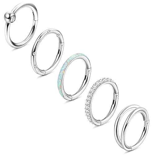 Dochais 5 Stück Nasenring Edelstahl, Nasenringe Nasenpiercing, Hoop Nose Ring, Helix Ring Set, Daith Ring, Septum Ringe, Hoop Ohrringe Septum für Damen Männer Silber 18G 10mm von Dochais