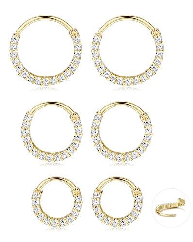 Dochais 6-9 Paar Ohrring Gold Silber, 14K Gold Plattiert Cubic Zirkonia Runde Ohrstecker, Hypoallergene Knorpel Huggie Hoop Ohrringe, 316L Chirurgenstahl Ohrringe, Mehrfach-Piercing (A, 6 Paare) von Dochais