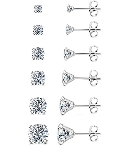 Dochais 6 Paar Zirkonia Ohrstecker 316L Edelstahl Hypoallergen 4 Zacken CZ Ohrstecker für Frauen Mädchen Tragus Helix Knorpel Ohr Piercings Schmuck von Dochais